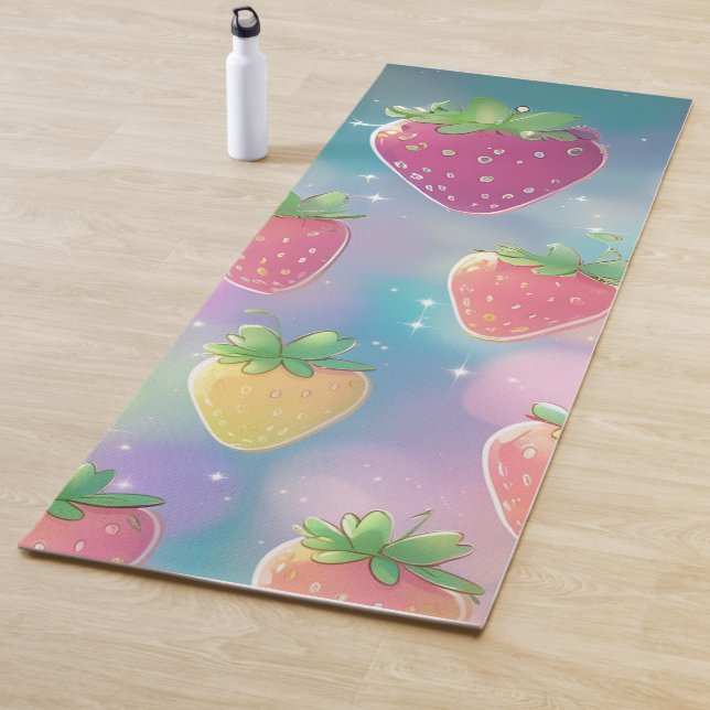 Tapis De Yoga Fraise mignonne motif arc-en-ciel (En situation)