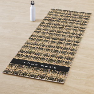Tapis De Yoga Fret Grec Arabesque Brown, Votre Nom, Personnalise