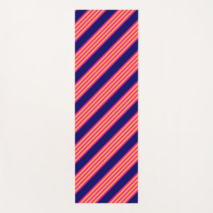 Tapis De Yoga Fuchsia et rayures jaunes avec bleu marine