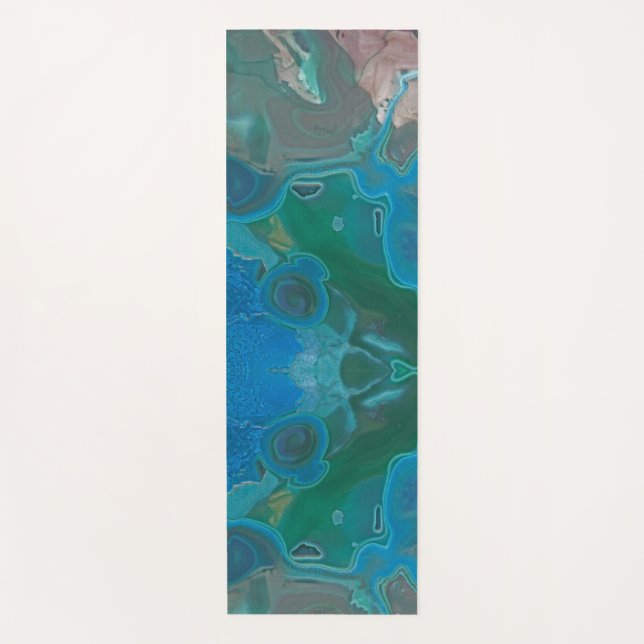 Tapis De Yoga Gemstone Bright Blue Green Swirled Abstrait Gem (Devant)