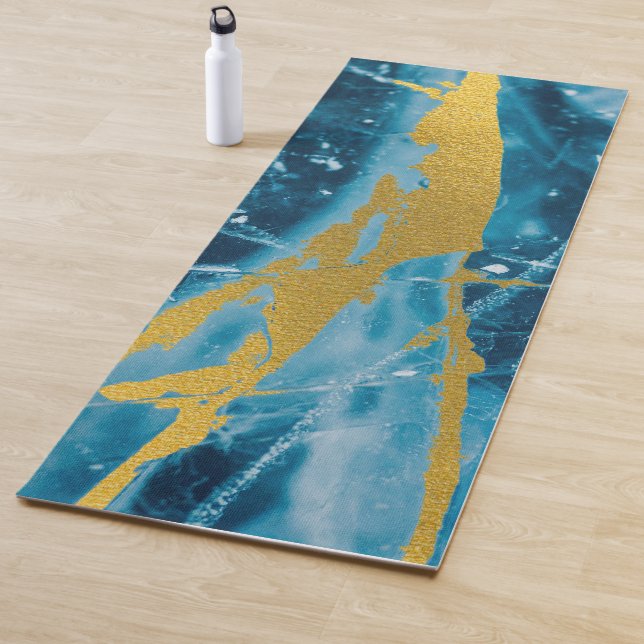 Tapis De Yoga Géode Agate Gemstone Blue et Gold (En situation)
