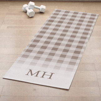 Tapis De Yoga Gingham Minimal Monogramme Marron Dégradé Moderne