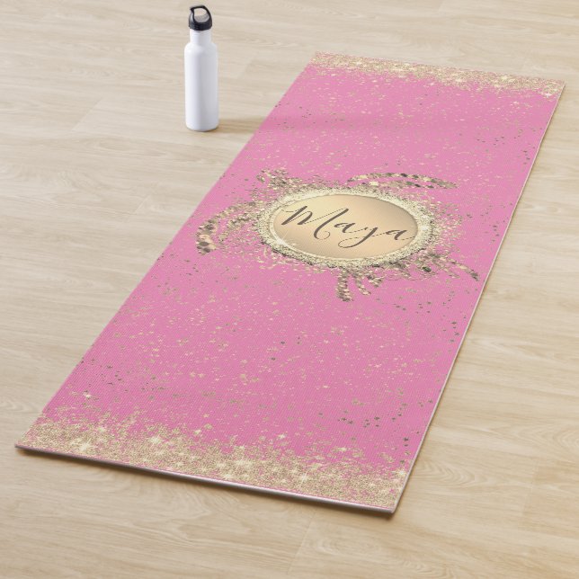 Tapis De Yoga Glam Gold Turtle Stars sur rose Personnalisé (En situation)