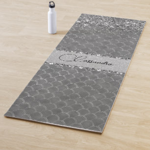Tapis De Yoga Glam Silver Glitter Diamond Bling
