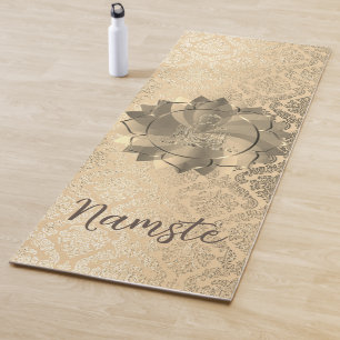 Tapis De Yoga Glitterie personnalisée Or Damask Bouddha Lotus