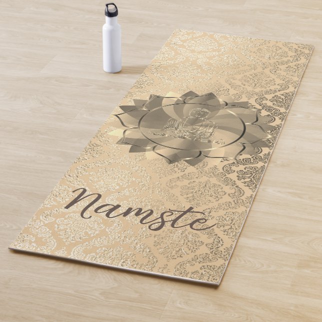 Tapis De Yoga Glitterie personnalisée Or Damask Bouddha Lotus (En situation)