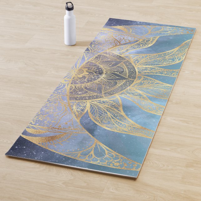 Tapis De Yoga Gold Moon Sun Mandala Celestial Design (En situation)
