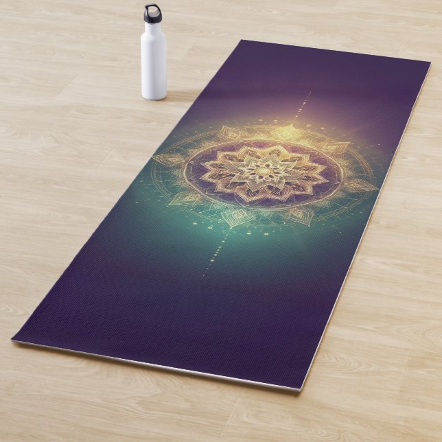 Tapis De Yoga Golden Purple Mandala Glow (En situation)