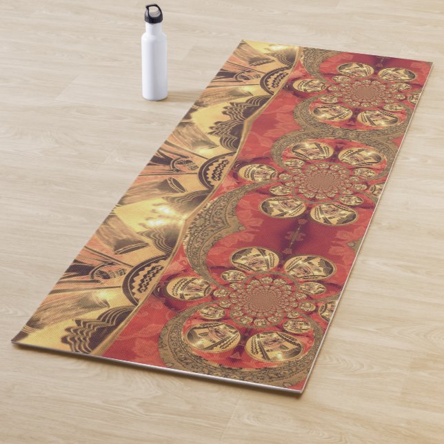 Tapis De Yoga Golden Red African Print Art Design (En situation)