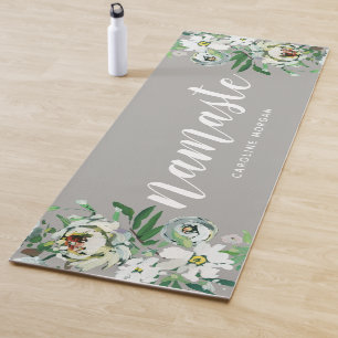 Tapis De Yoga Gray Floral Namaste Monogramme Yoga Mat