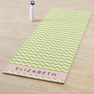 Tapis De Yoga Green Zigzag, Green Chevron, Votre Nom