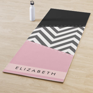 Tapis De Yoga Grey Zigzag, Grey Chevron, Rose, Votre Nom