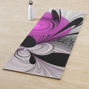 Tapis De Yoga Gris Noir Abstrait Avec Art Fractal Magenta