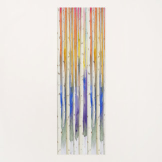 Tapis De Yoga Handpainted rainbow sunset birch watercolor forest