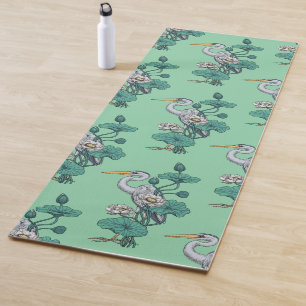 Tapis De Yoga Héron dans le jardin de lotus blanc sur jade