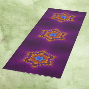 Tapis De Yoga Hex Mandala violet orange et bleu