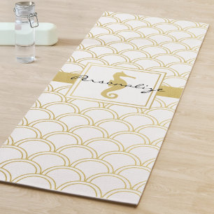 Tapis De Yoga Hippocampe Pailleté Or Art Déco Motif Vague Océani