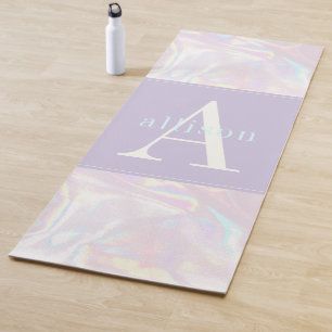 Tapis De Yoga Holographe moderne Pastel Monogramme Abstrait
