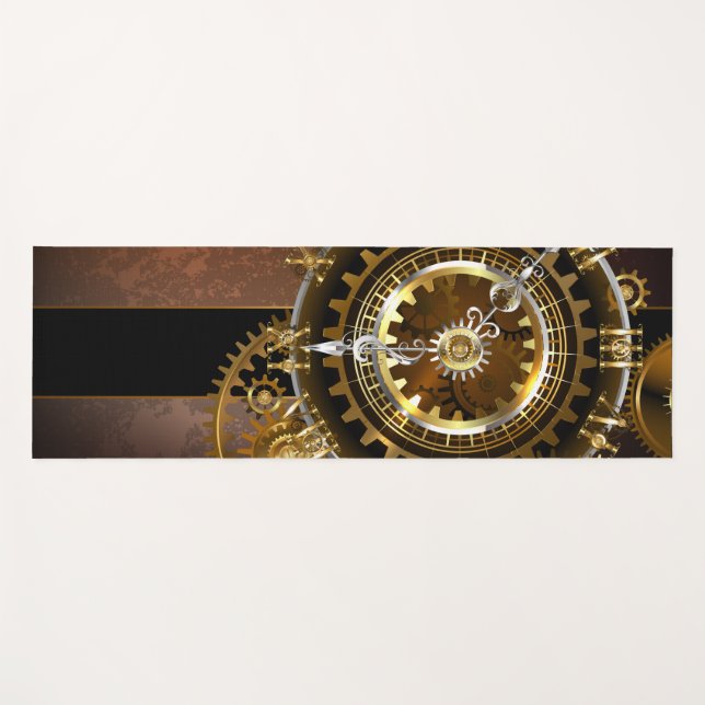 Tapis De Yoga Horloge Steampunk avec des engrenages anciens (Devant (Horizontal))
