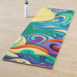 Tapis De Yoga Illustration Abstraite de la ligne Sun Waves