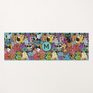 Tapis De Yoga Illustration de chats amusants Monogrammes personn