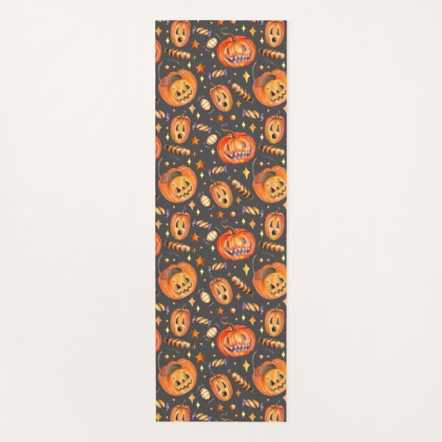 Tapis De Yoga Illustration d'Halloween avec chauve-souris citrou (Devant)