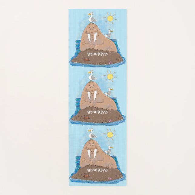 Tapis De Yoga Illustration drôle de morse joyeux (Devant)