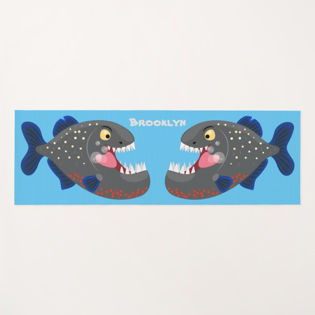 Tapis De Yoga Illustration drôle de piranha affamée (Devant (Horizontal))