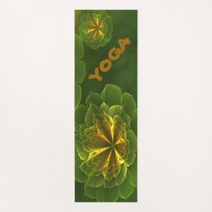 Tapis De Yoga Imaginaire Vert Jaune Fleurs fractales
