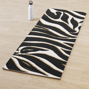Tapis De Yoga Impression élégante de zèbre noir or blanc