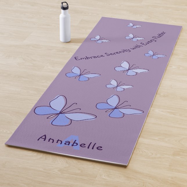 Tapis De Yoga Initiale & Nom Bleu Papillon Fsenterie Lavande (En situation)