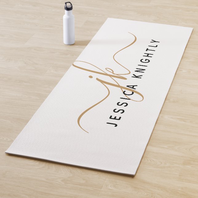 Tapis De Yoga Initiales Monogramme moderne élégante Or blanc (En situation)