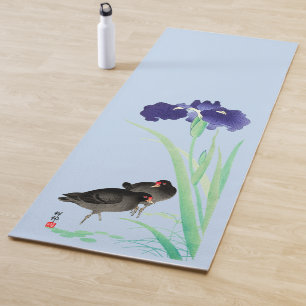 Tapis De Yoga Iris bleus et poules d'eau par Ohara Koson