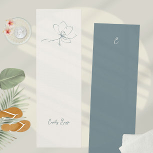 Tapis De Yoga Ivoire Bleu Floral Art Linéaire Minimaliste Zen Cô