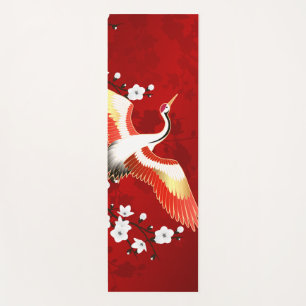Tapis De Yoga Japonaise Grue Blanc Cerisier Fleur Rouge