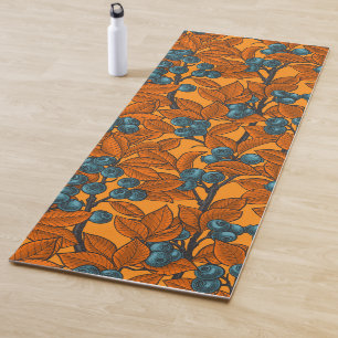 Tapis De Yoga Jardin aux bleuets, bleu et orange