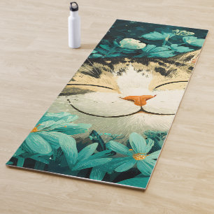 Tapis De Yoga Jardin de fleurs de chat endormi aquarelle abeille