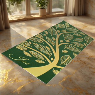 Tapis De Yoga Joli Arbre D'Or De Vie Verdure Feuillage Élégant