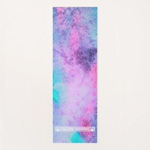 Tapis De Yoga Joli bleu rose pourpre Aquarelle salée Monogramme