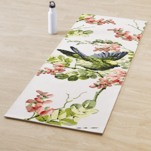 Tapis De Yoga Joli jeune perroquet dans l'arbre à fleurs