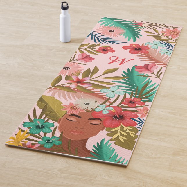 Tapis De Yoga Joli monogramme de la jungle botanique afro-améric (En situation)