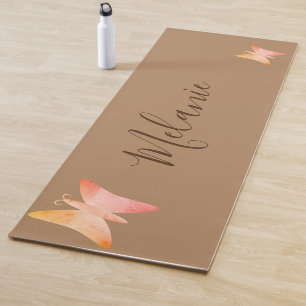 Tapis De Yoga Joli Papillon rose Peach Personnalisé