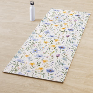 Tapis De Yoga Jolie Fleur Sauvage Aquarelle Bleue Violette Simpl