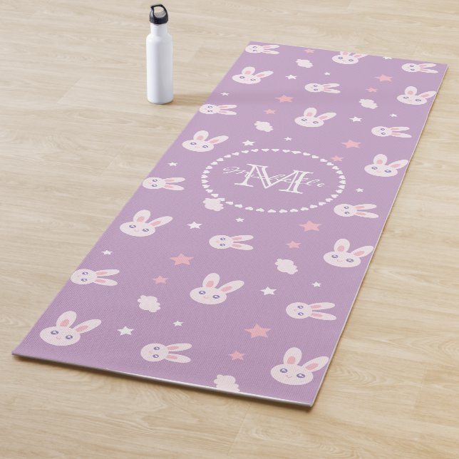 Tapis De Yoga Jote Pastel Lapin Rose Lapin Motif Monogramme (En situation)