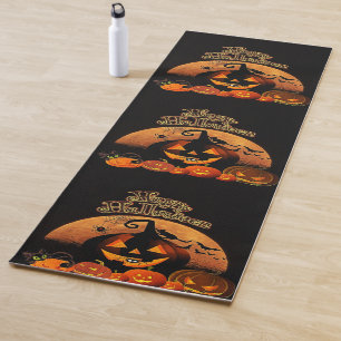 Tapis De Yoga Joyeux Citrouille de chats Halloween