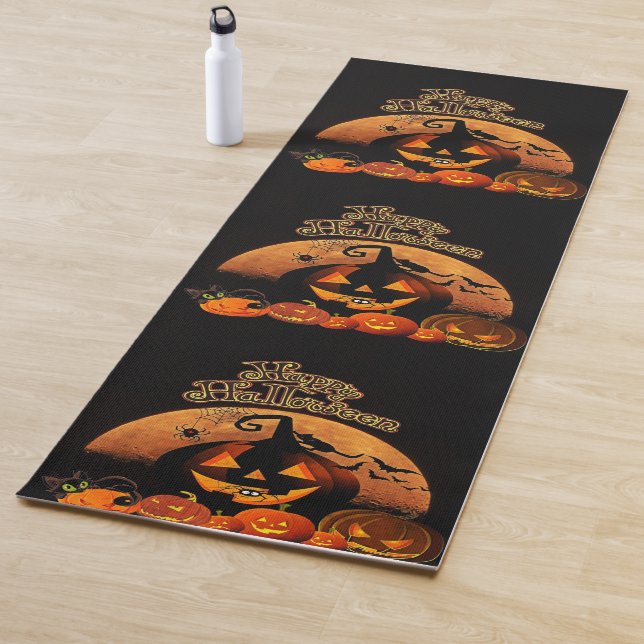 Tapis De Yoga Joyeux Citrouille de chats Halloween (En situation)