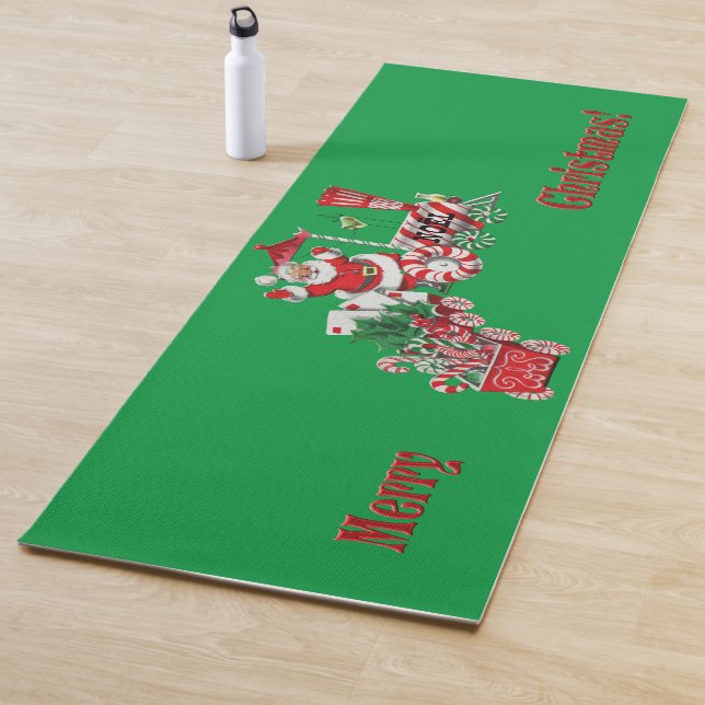 Tapis De Yoga Joyeux Père Noël Riding Candy Train Lettres (En situation)