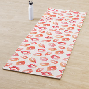 Tapis De Yoga L'aquarelle rouge embrasse des lèvres