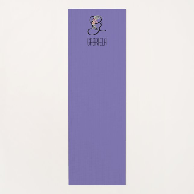 Tapis De Yoga Lave de fleur d'aquarelle initiale monogramme (Devant)