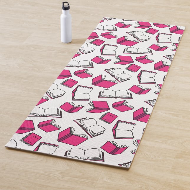 Tapis De Yoga Lecteur de livres de bibliothèque rose blanc (En situation)